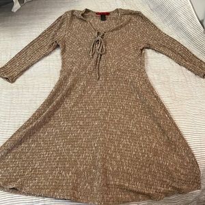 Beige Tie Chest Hot Kiss Mid Sleeve Lightweight sweater dress